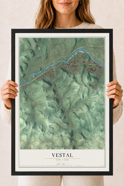 Map of Vestal, New York, 18 x 24 inch print in a black wood frame