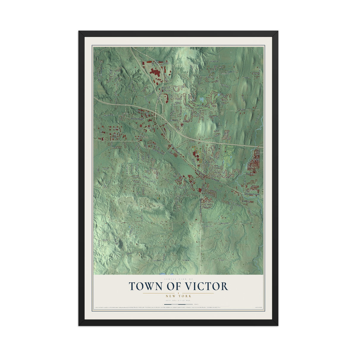 Victor, New York map print, 12" x 18" W/ Black Ayous Wood Frame mockup