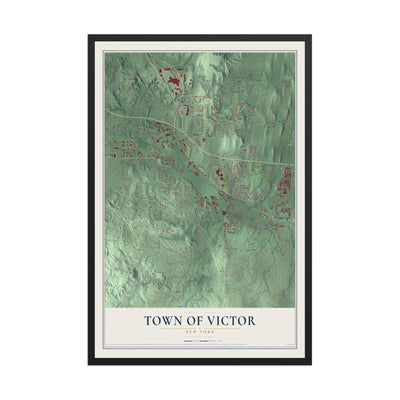 Victor, New York map print, 12" x 18" W/ Black Ayous Wood Frame mockup