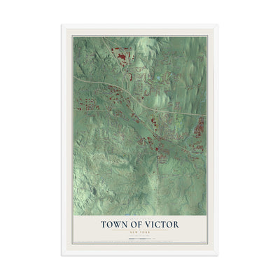Victor, New York map print, 12" x 18" W/ White Ayous Wood Frame mockup