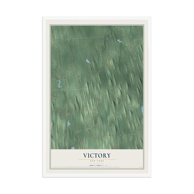Victory, New York map print, 12" x 18" W/ White Ayous Wood Frame mockup