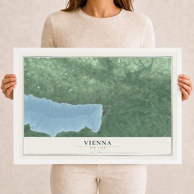 Vienna, New York map print, 12" x 18" W/ White Ayous Wood Frame mockup