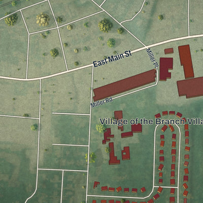 Close-up of the map of the Village of the Branch, New York print showing street and building detail