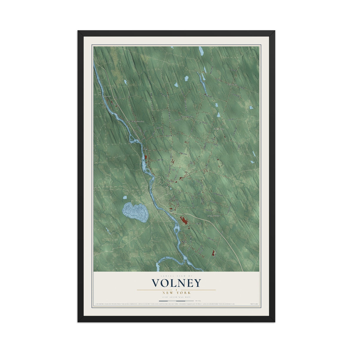 Volney, New York map print, 12" x 18" W/ Black Ayous Wood Frame mockup