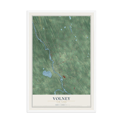 Volney, New York map print, 12" x 18" W/ White Ayous Wood Frame mockup