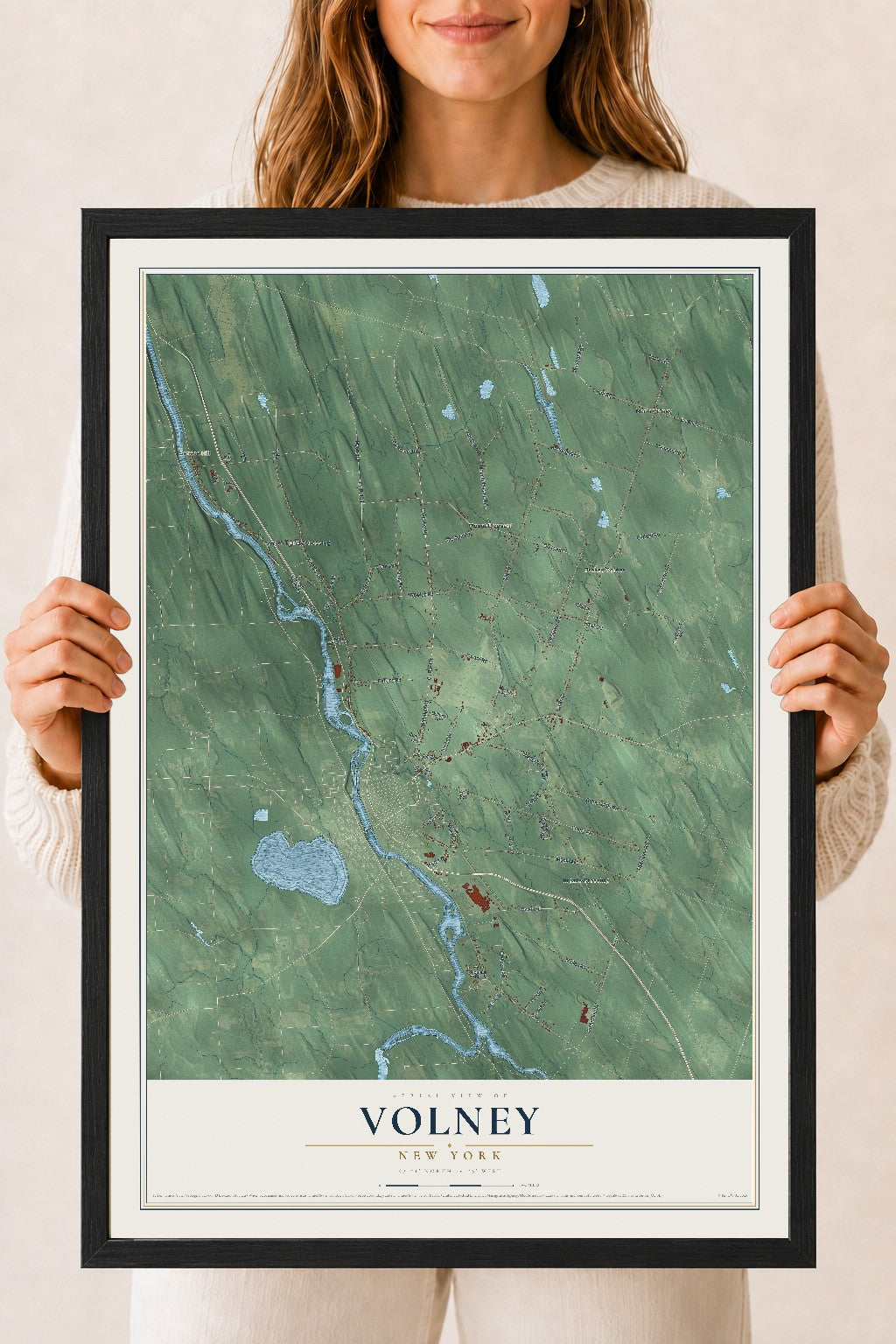 Volney, New York map print, 18" x 24" W/ Black Ayous Wood Frame mockup