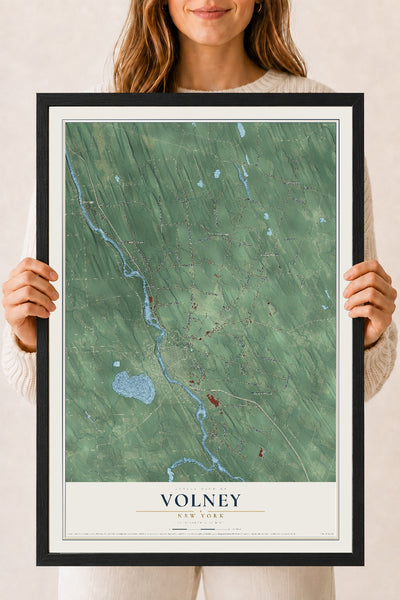 Volney, New York map print, 18" x 24" W/ Black Ayous Wood Frame mockup