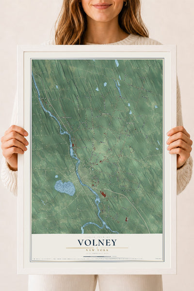Volney, New York map print, 18" x 24" W/ White Ayous Wood Frame mockup