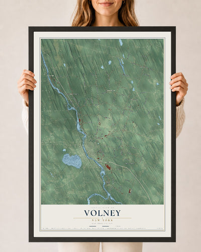 Volney, New York map print, 24" x 36" W/ Black Ayous Wood Frame mockup