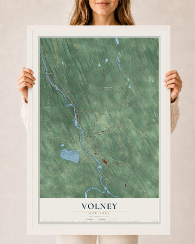 Volney, New York map print, 24" x 36" W/ White Ayous Wood Frame mockup