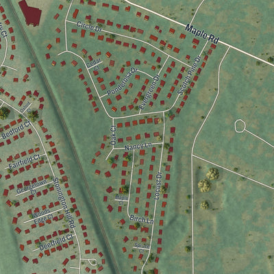 Close-up of the map of Voorheesville, New York print showing street and building detail
