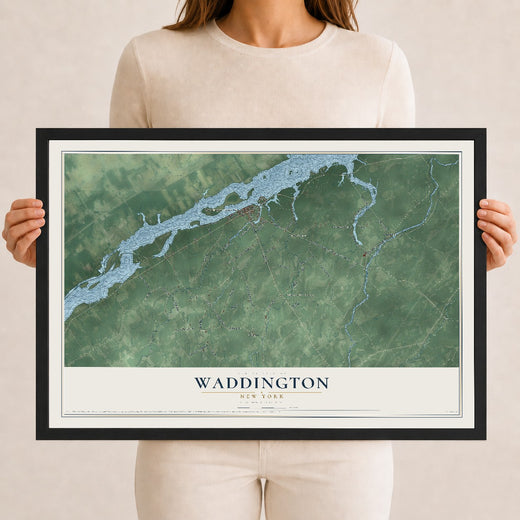 Map of Waddington, New York, 12 x 18 inch print in a black wood frame