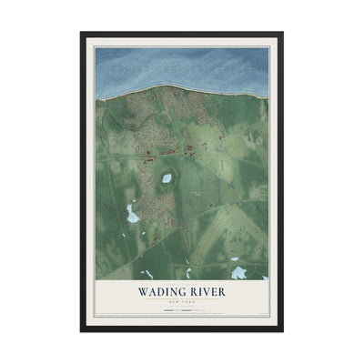 Wading River, New York map print, 12" x 18" W/ Black Ayous Wood Frame mockup