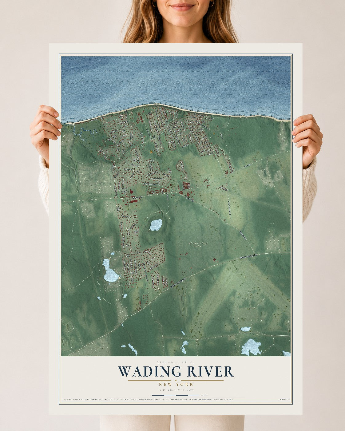 Wading River, New York map print, 24" x 36" Archival Matte Print mockup