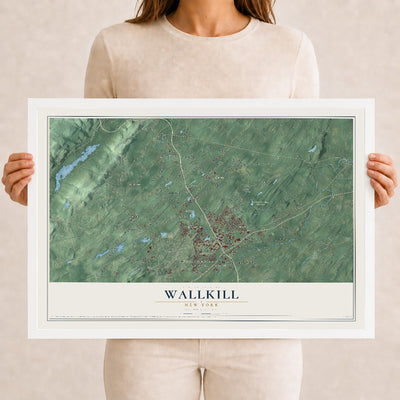 Wallkill, New York map print, 12" x 18" W/ White Ayous Wood Frame mockup