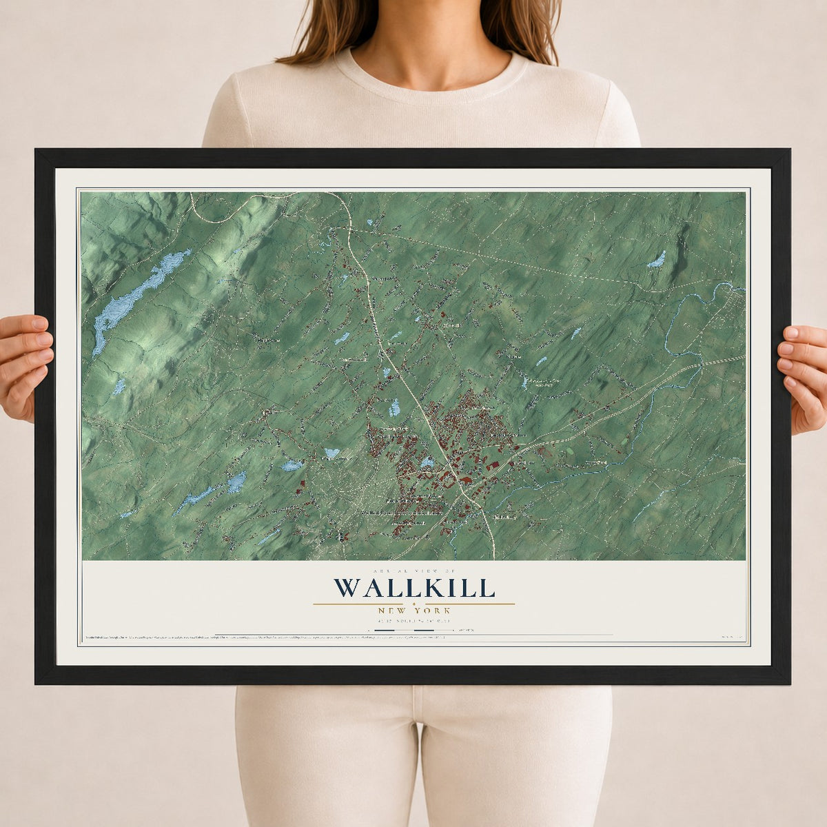 Wallkill, New York map print, 18" x 24" W/ Black Ayous Wood Frame mockup