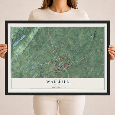 Wallkill, New York map print, 18" x 24" W/ Black Ayous Wood Frame mockup