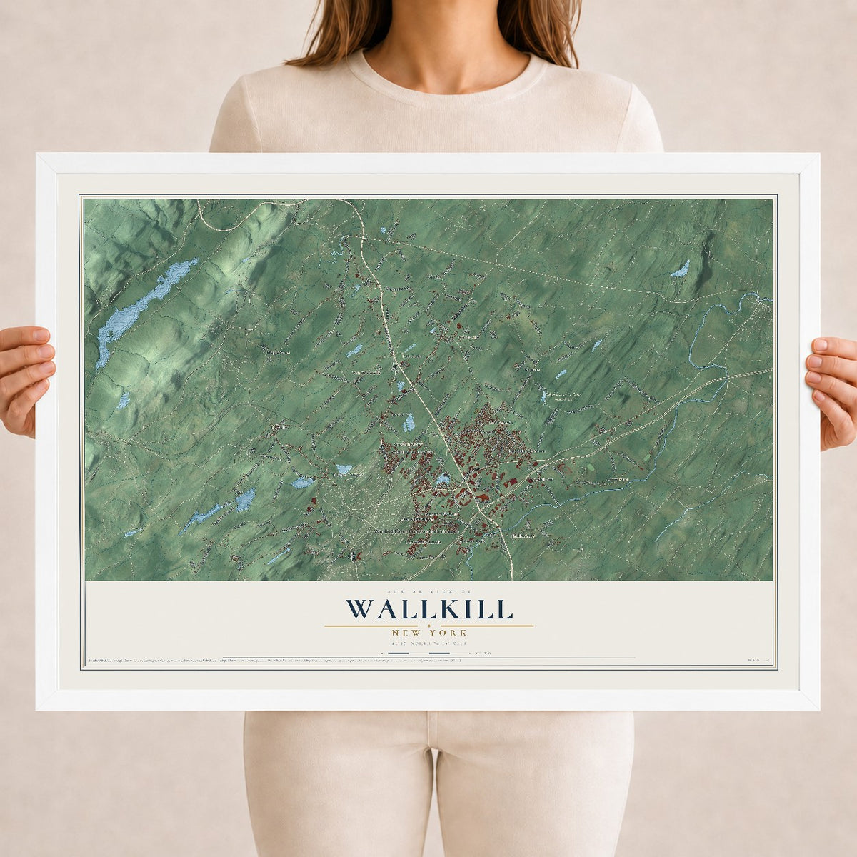 Wallkill, New York map print, 18" x 24" W/ White Ayous Wood Frame mockup