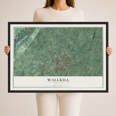 Wallkill, New York map print, 24" x 36" W/ Black Ayous Wood Frame mockup