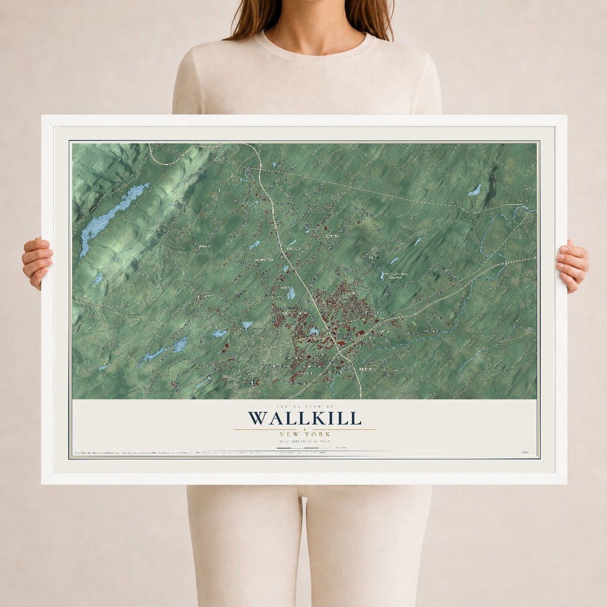 Wallkill, New York map print, 24" x 36" W/ White Ayous Wood Frame mockup