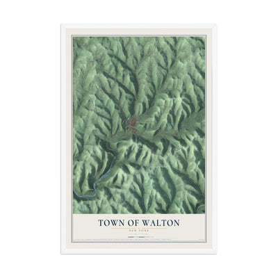 Walton, New York map print, 12" x 18" W/ White Ayous Wood Frame mockup