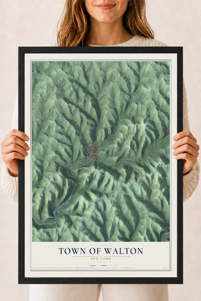 Walton, New York map print, 18" x 24" W/ Black Ayous Wood Frame mockup