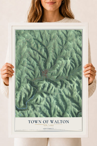 Walton, New York map print, 18" x 24" W/ White Ayous Wood Frame mockup