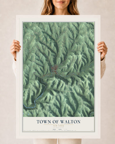Walton, New York map print, 24" x 36" W/ White Ayous Wood Frame mockup