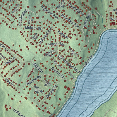 Close-up of the map of Walton Park, New York print showing street and building detail