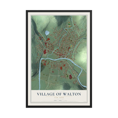 Walton, New York map print, 12" x 18" W/ Black Ayous Wood Frame mockup