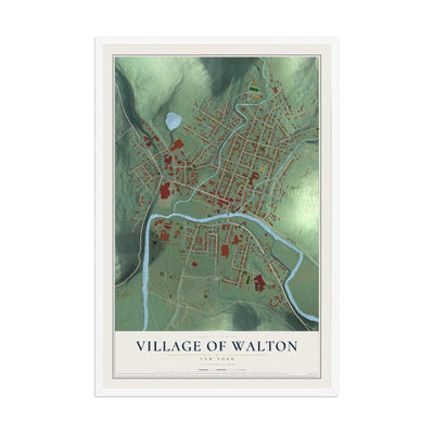 Walton, New York map print, 12" x 18" W/ White Ayous Wood Frame mockup