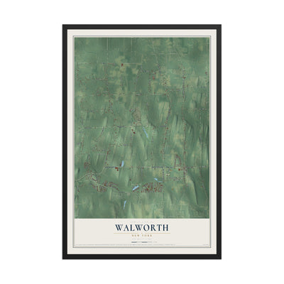 Walworth, New York map print, 12" x 18" W/ Black Ayous Wood Frame mockup