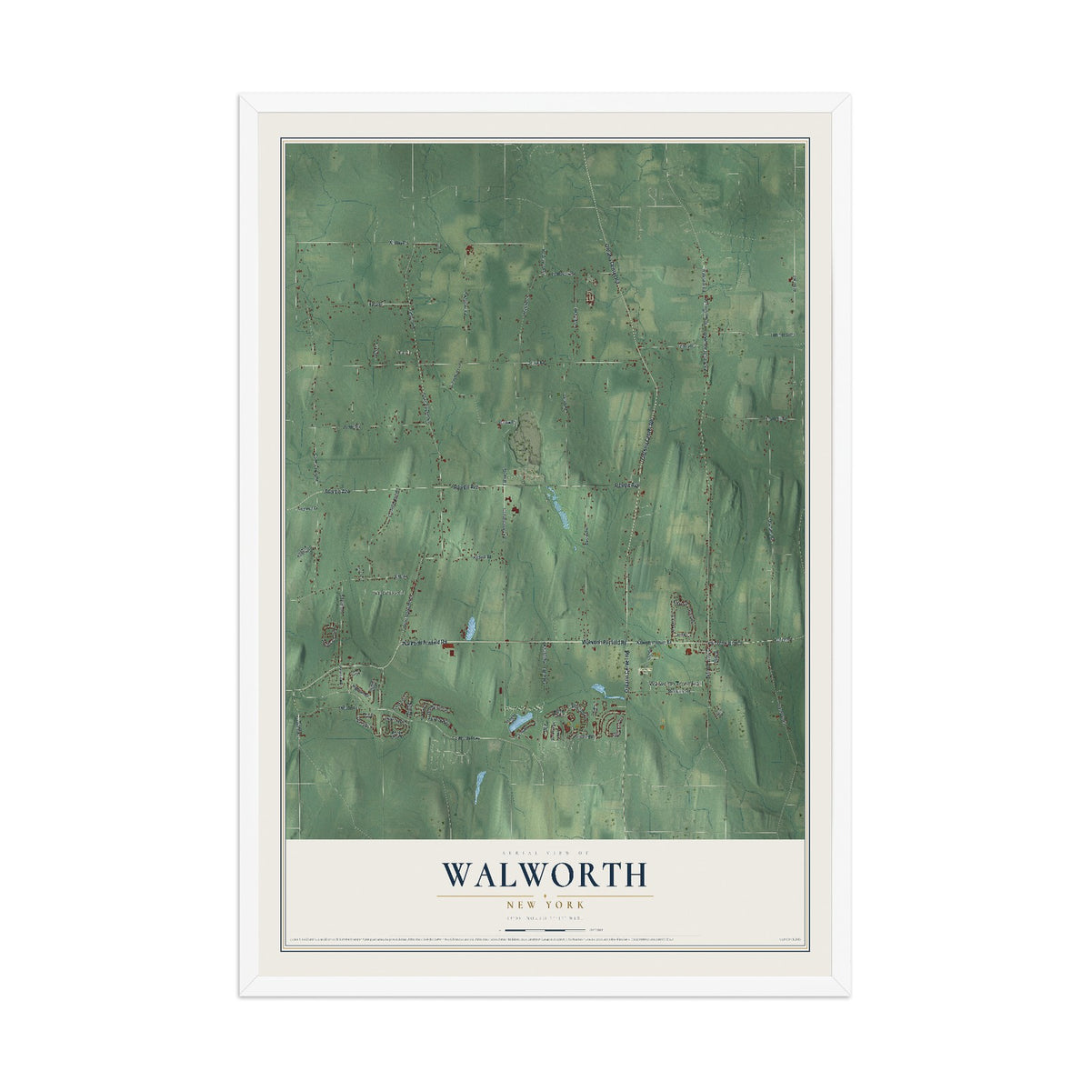 Walworth, New York map print, 12" x 18" W/ White Ayous Wood Frame mockup