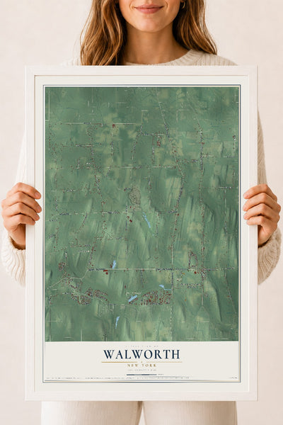 Walworth, New York map print, 18" x 24" W/ White Ayous Wood Frame mockup