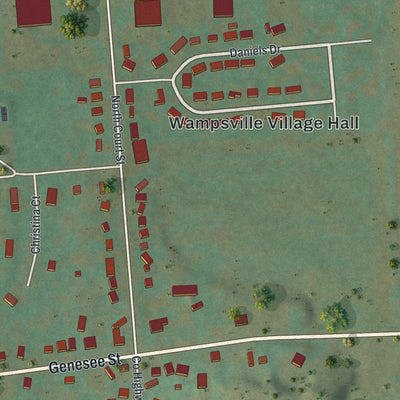 Close-up of the map of Wampsville, New York print showing street and building detail