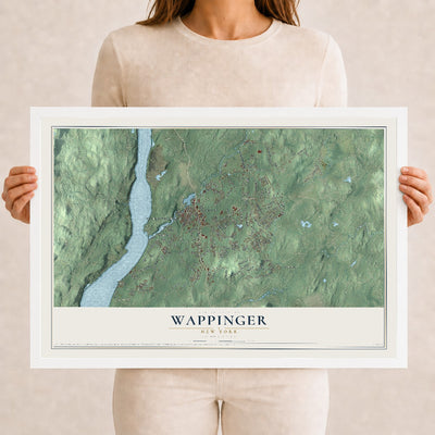 Wappinger, New York map print, 12" x 18" W/ White Ayous Wood Frame mockup