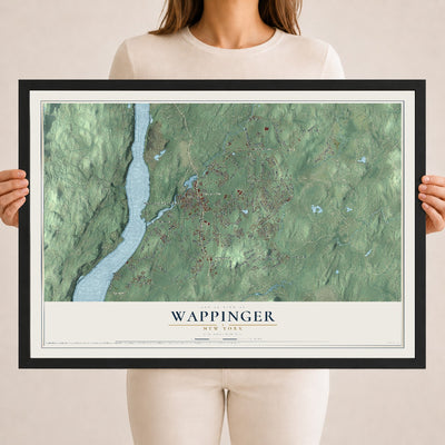 Wappinger, New York map print, 18" x 24" W/ Black Ayous Wood Frame mockup
