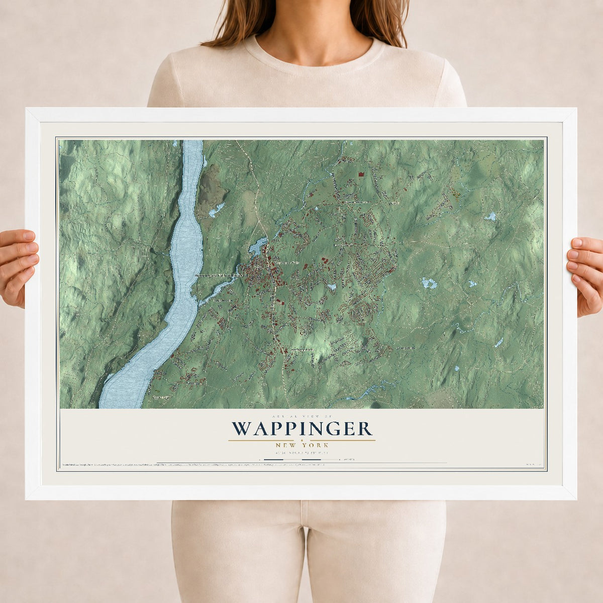Wappinger, New York map print, 18" x 24" W/ White Ayous Wood Frame mockup