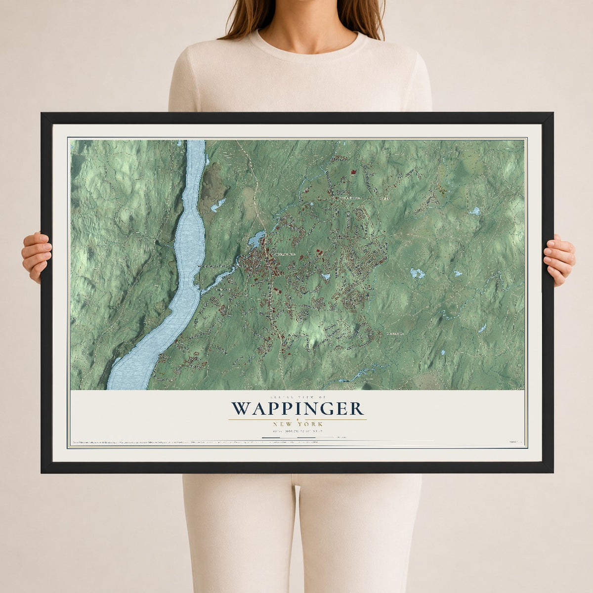 Wappinger, New York map print, 24" x 36" W/ Black Ayous Wood Frame mockup