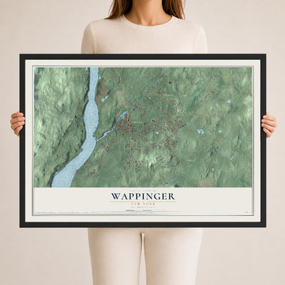 Wappinger, New York map print, 24" x 36" W/ Black Ayous Wood Frame mockup