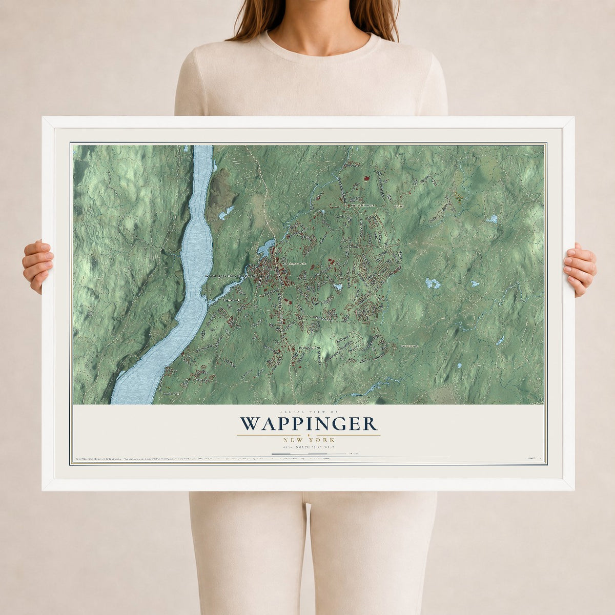 Wappinger, New York map print, 24" x 36" W/ White Ayous Wood Frame mockup