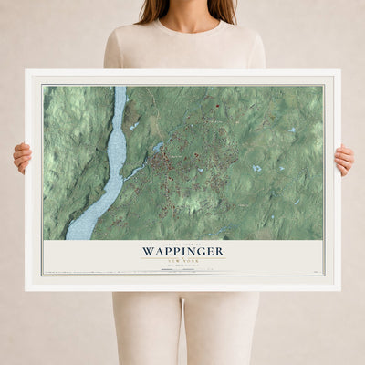 Wappinger, New York map print, 24" x 36" W/ White Ayous Wood Frame mockup