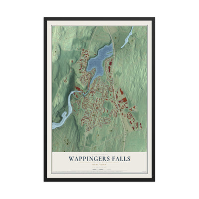 Wappingers Falls, New York map print, 12" x 18" W/ Black Ayous Wood Frame mockup