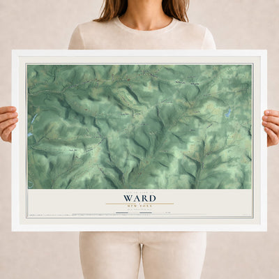 Ward, New York map print, 18" x 24" W/ White Ayous Wood Frame mockup