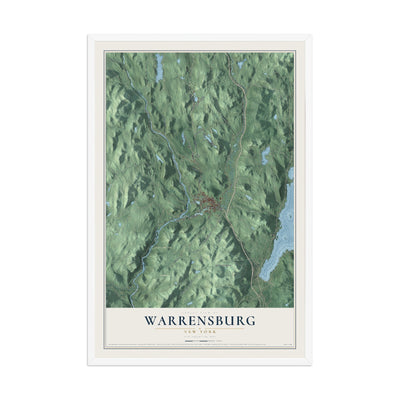 Warrensburg, New York map print, 12" x 18" W/ White Ayous Wood Frame mockup