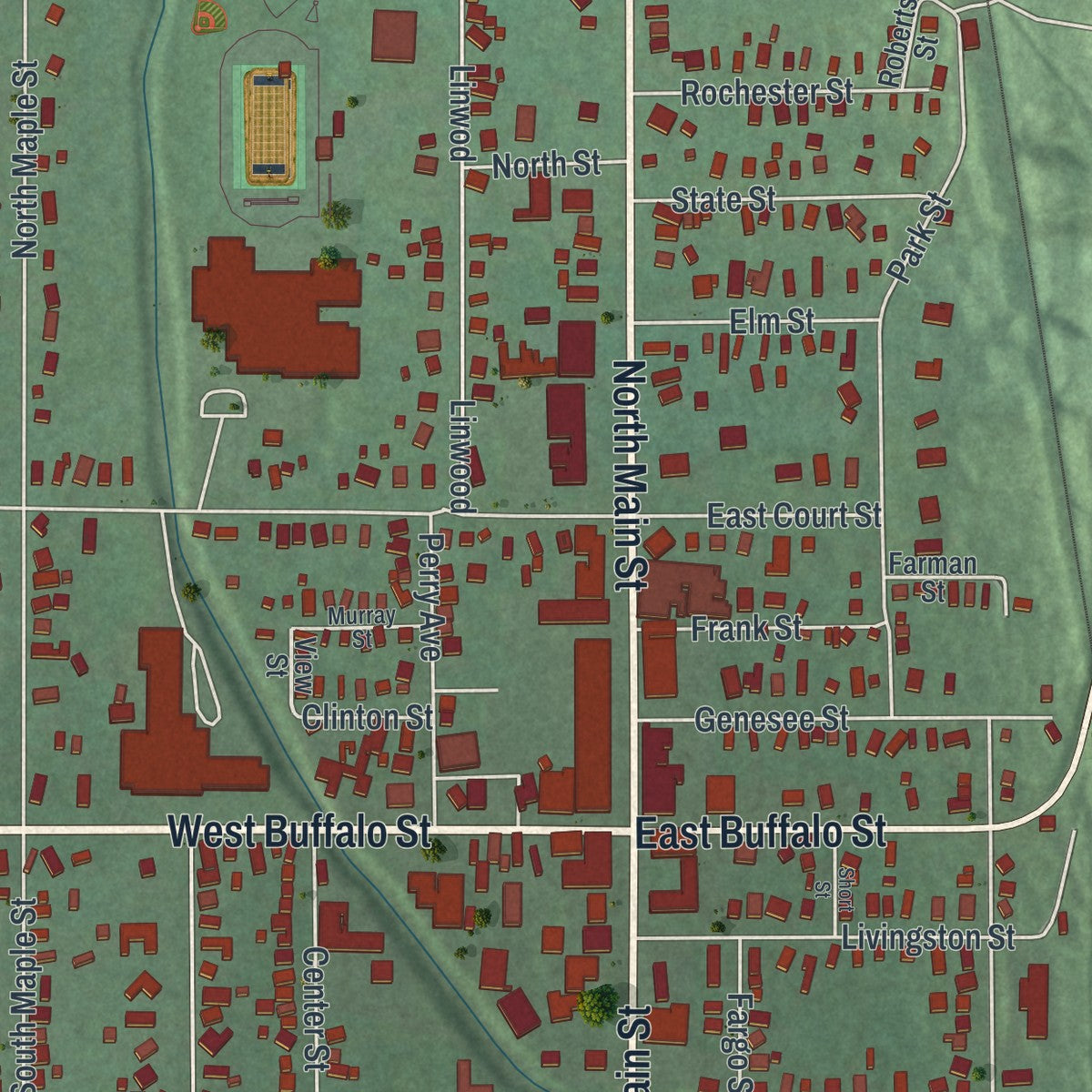Close-up 1 of the Warsaw, New York map artwork