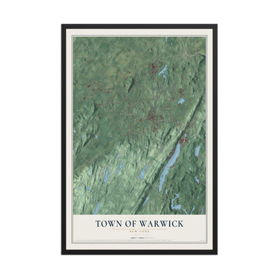 Warwick, New York map print, 12" x 18" W/ Black Ayous Wood Frame mockup