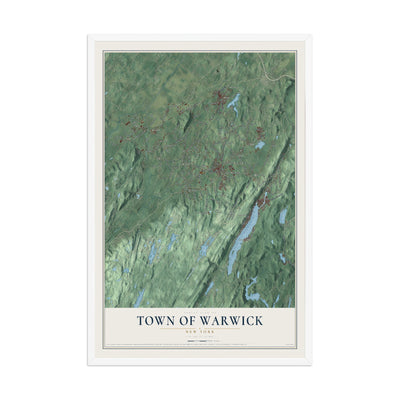 Warwick, New York map print, 12" x 18" W/ White Ayous Wood Frame mockup