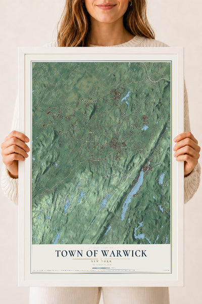 Warwick, New York map print, 18" x 24" W/ White Ayous Wood Frame mockup