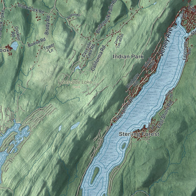 Close-up of the map of the Town of Warwick, New York print showing street and building detail